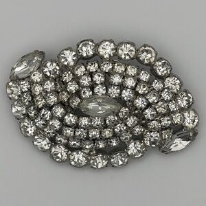 Vintage Clear Rhinestones Oblong Brooch Statement